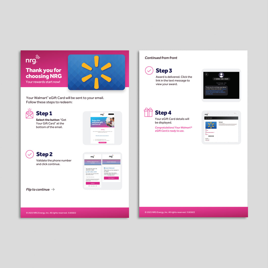 NRG Gift Card Handouts