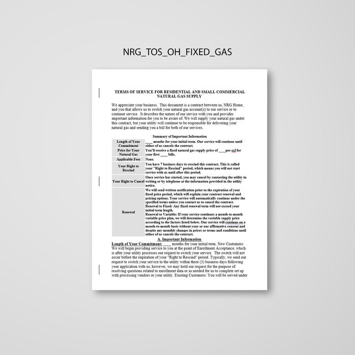 NRG NOCs & TOS